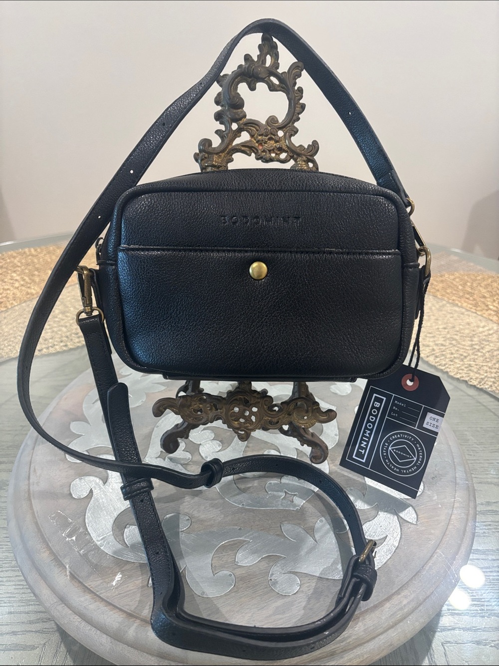Bodomint black leather crossbody or belt bag
